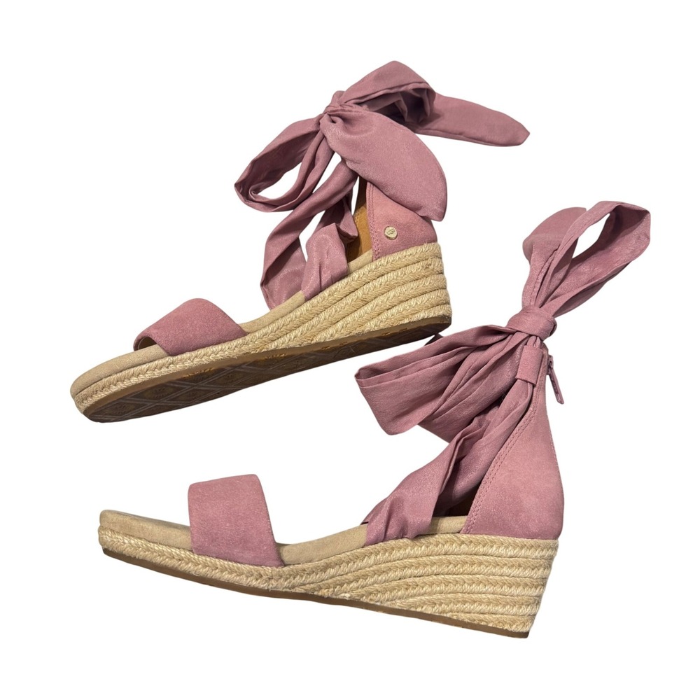 UGG Trina Espadrille Wedge Sandals Womens 7.5 Pink Dawn Suede Lace Up 1099693 - Picture 6 of 13